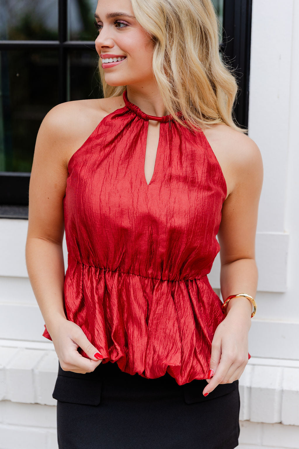 Lidia Textured Bubble Halter Top