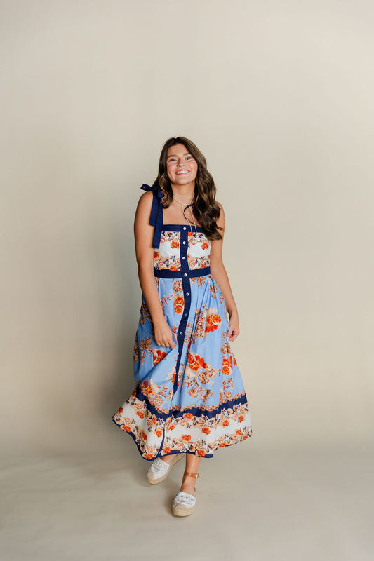 Tie Strap Floral Midi Dress