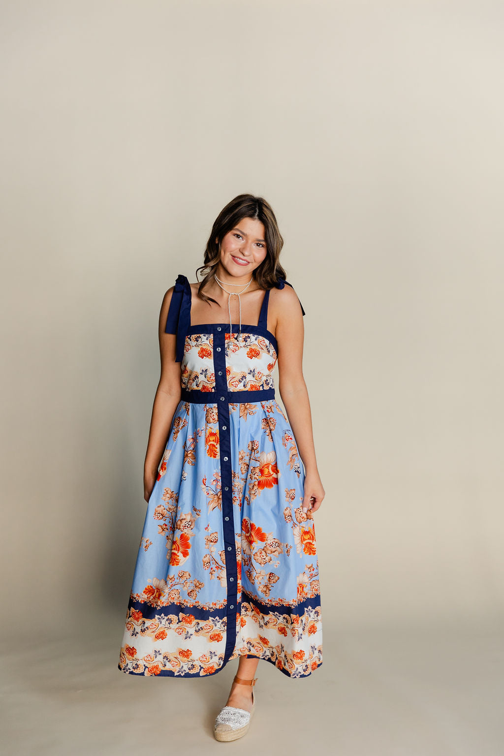Tie Strap Floral Midi Dress