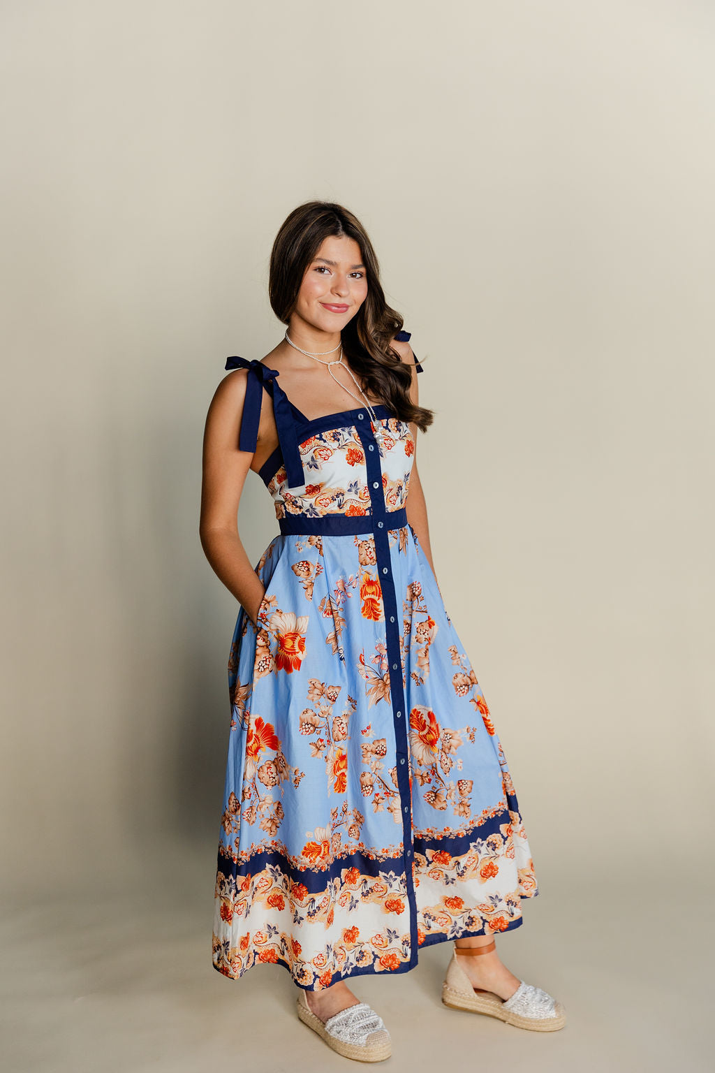 Tie Strap Floral Midi Dress