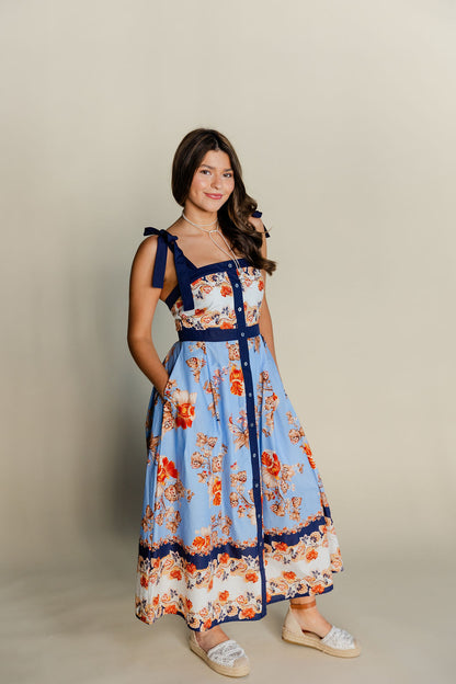 Tie Strap Floral Midi Dress