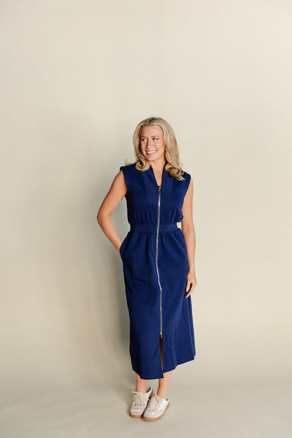 Sleeveless Zippered Midi Dress