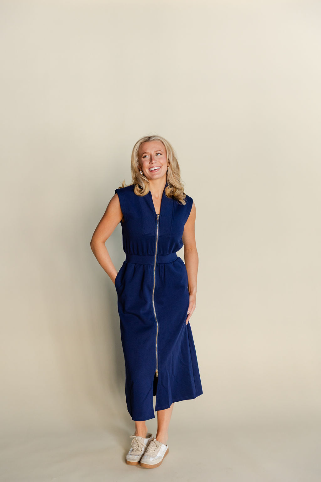 Sleeveless Zippered Midi Dress