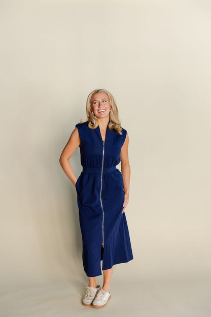 Sleeveless Zippered Midi Dress
