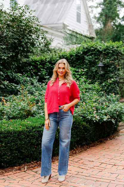 Knit Relaxed Short Sleeve Cardigan