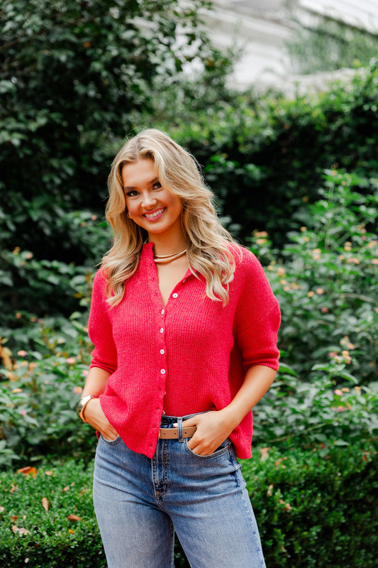 Knit Relaxed Short Sleeve Cardigan