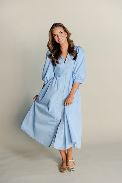 Smocked Waist Front Zip Dress