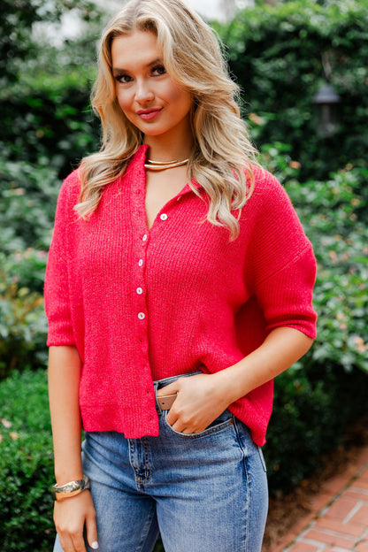 Knit Relaxed Short Sleeve Cardigan