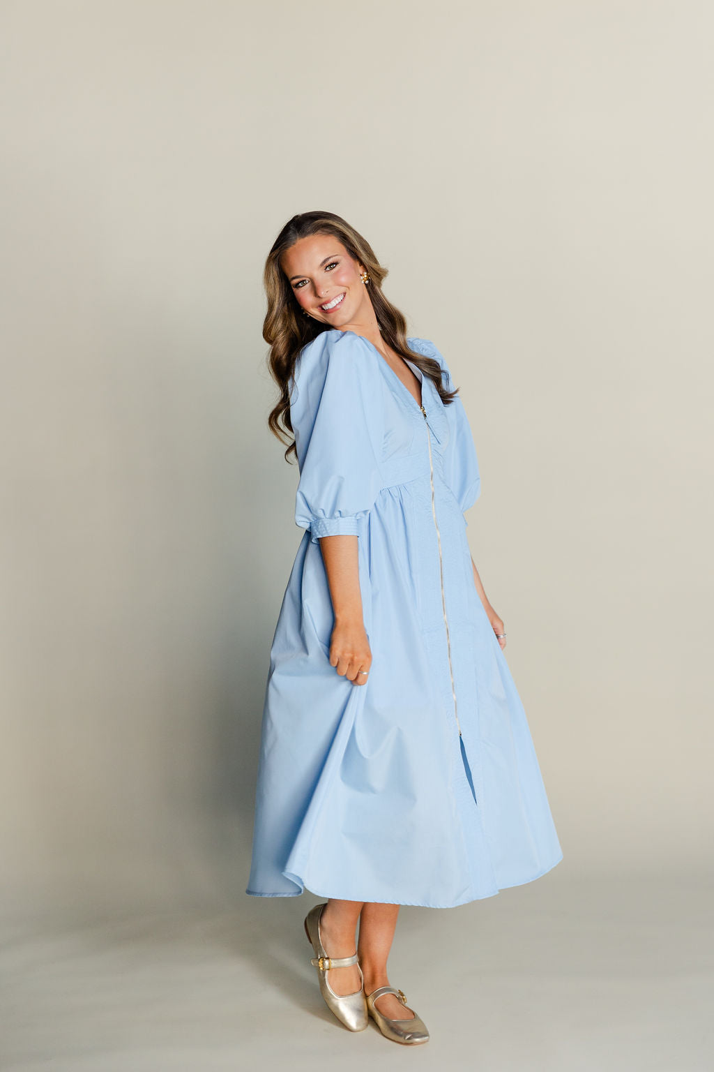 Smocked Waist Front Zip Dress