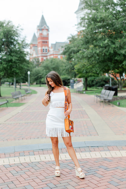 Fringed Seamless Crop Top and Skirt Set