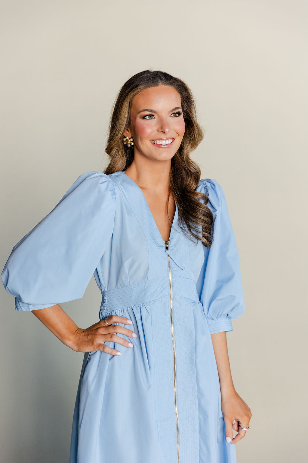 Smocked Waist Front Zip Dress