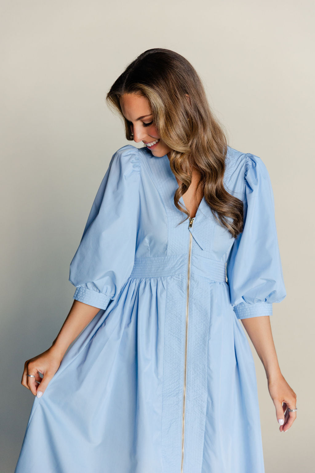 Smocked Waist Front Zip Dress