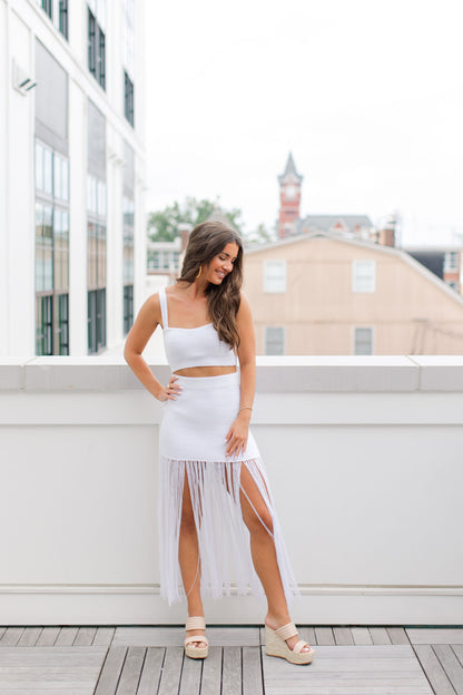 TWO PIECE SET WITH FRINGE SKIRT