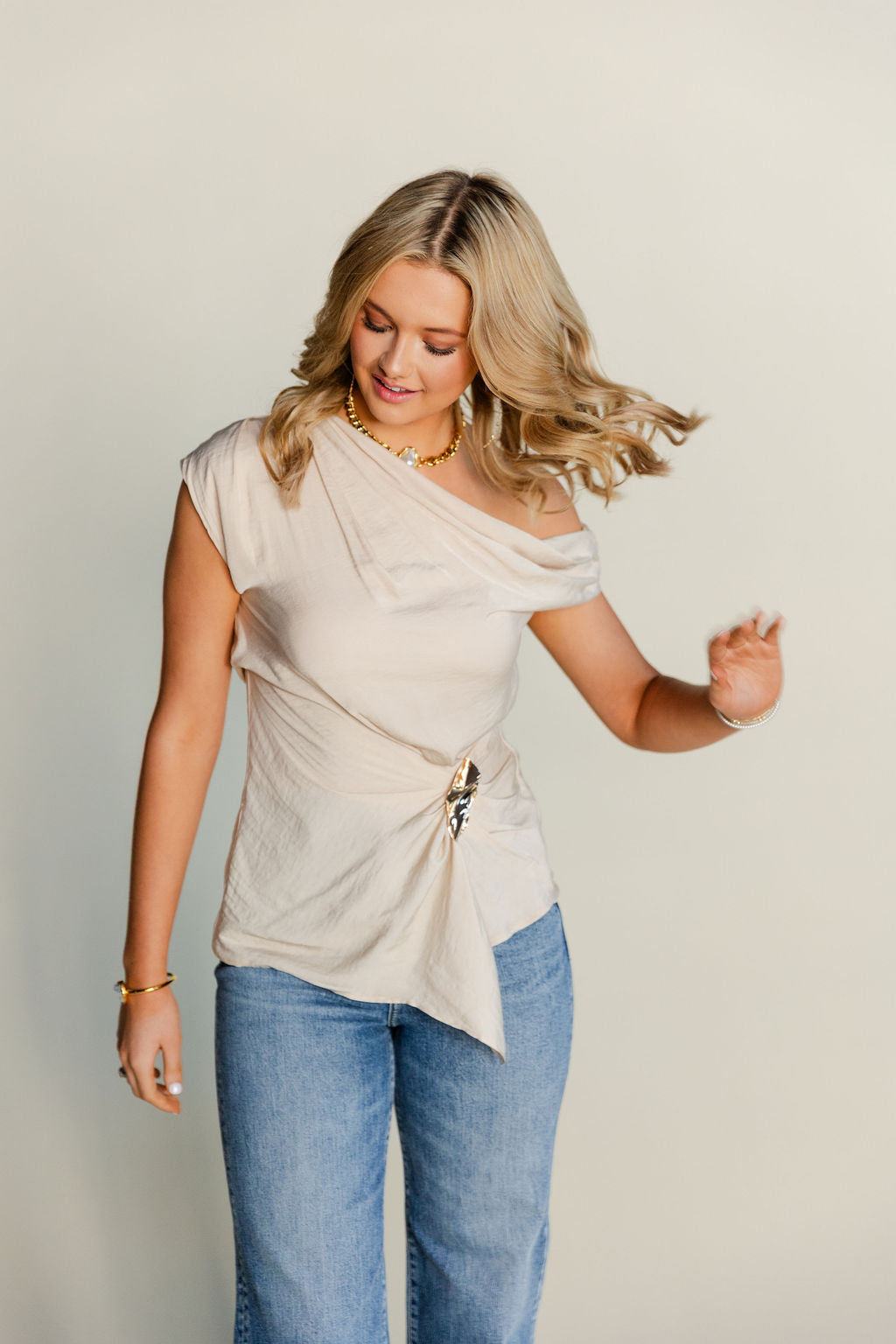 Gold Detail Textured Drape Top