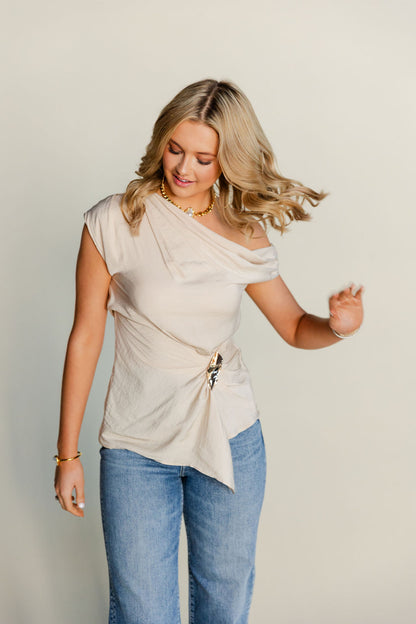 Gold Detail Textured Drape Top
