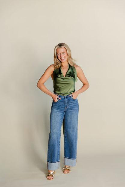 Satin Open Back Halter Top