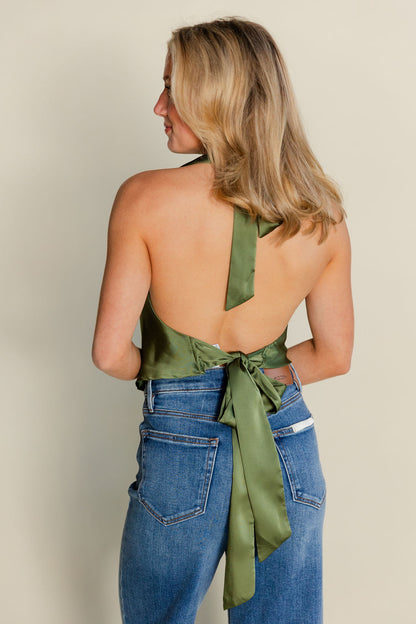 Satin Open Back Halter Top