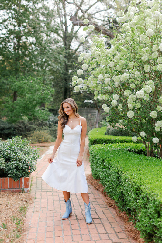 STRETCH TWILL SLEEVELESS MERMAID MIDI DRESS