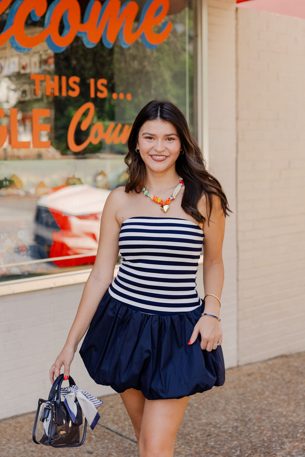 Tube Striped Bubble Hem Mini Dress