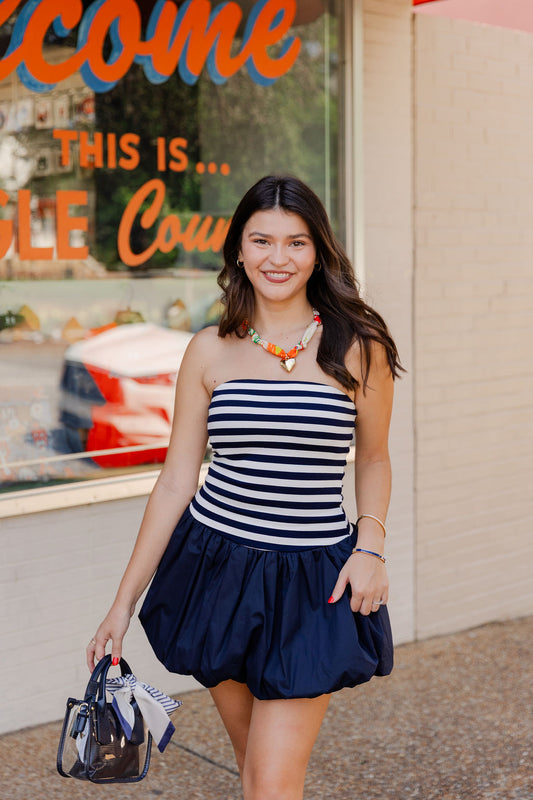 Tube Striped Bubble Hem Mini Dress