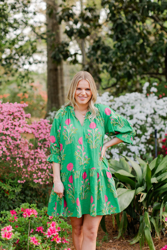 Short Sleeve Flower Print Dress