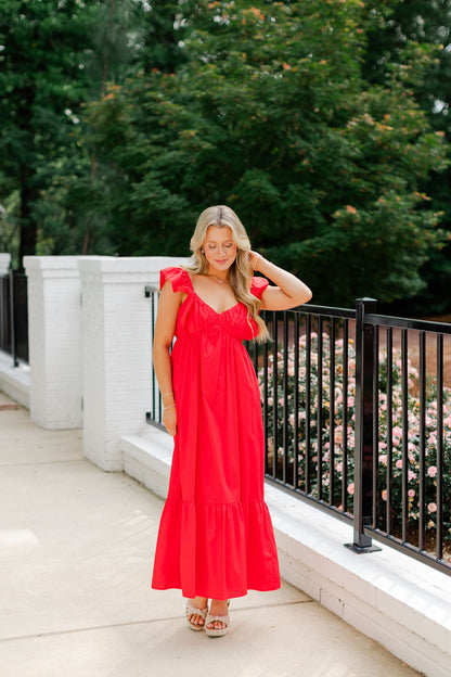 Flutter Sleeve Poplin Dress