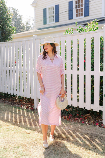 Gingham Collared Midi Dress