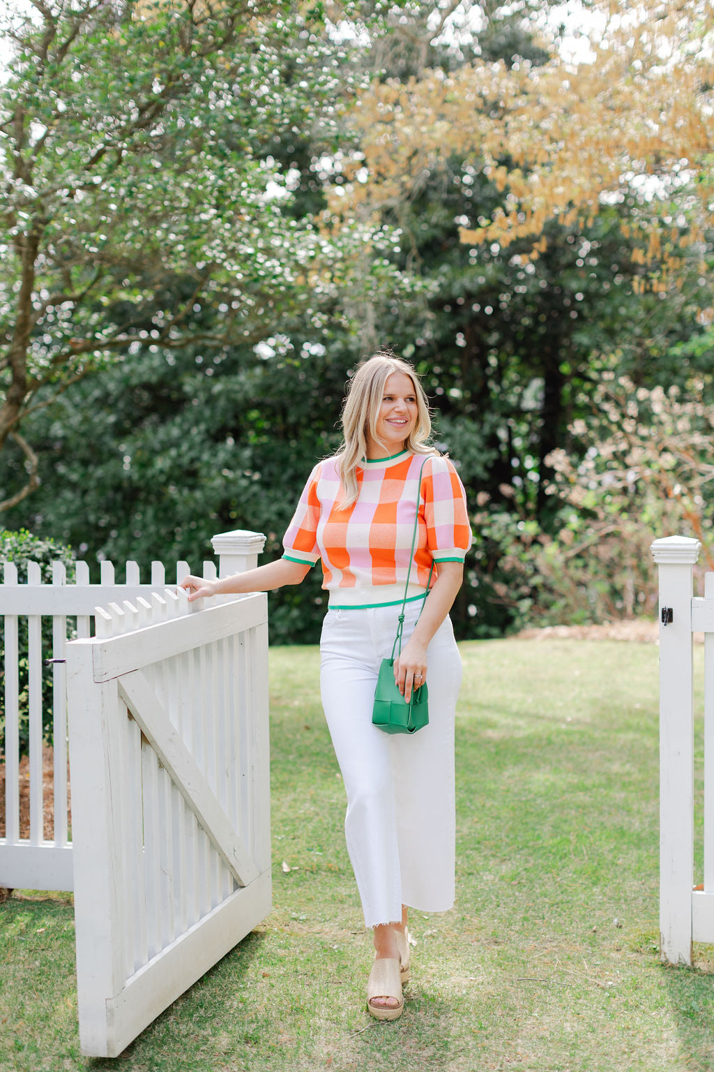Short Sleeve Checkered Knit Top