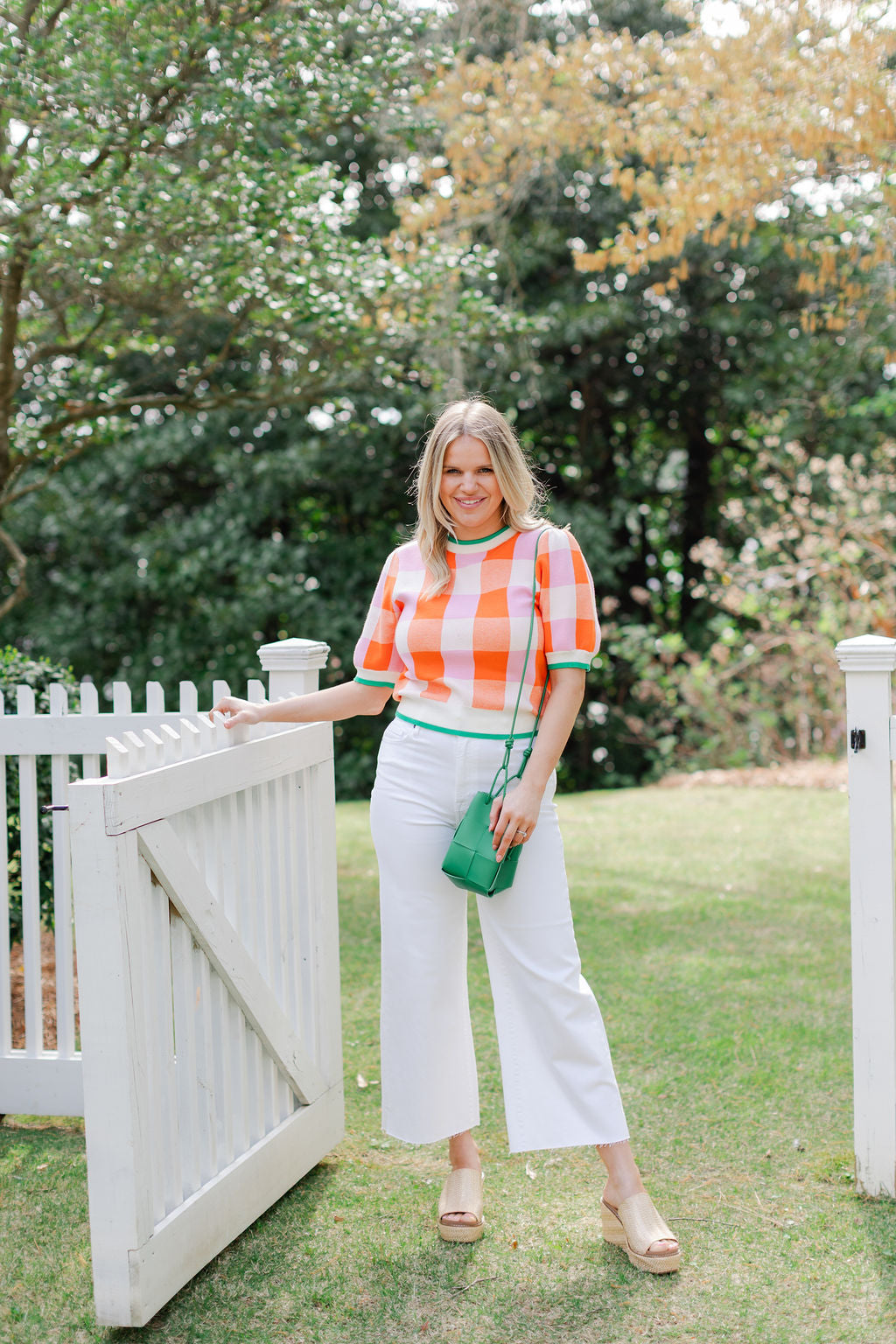Short Sleeve Checkered Knit Top