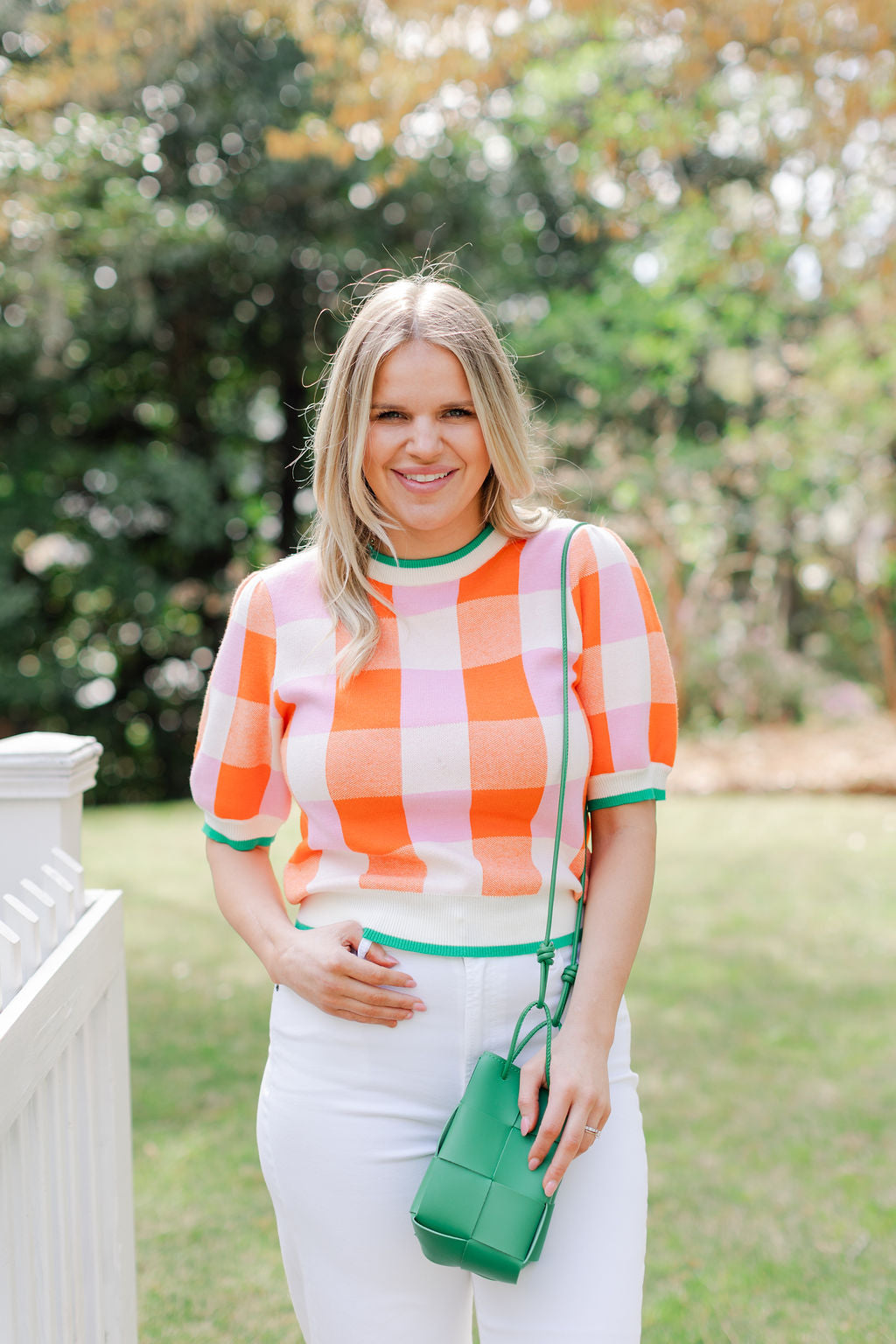 Short Sleeve Checkered Knit Top