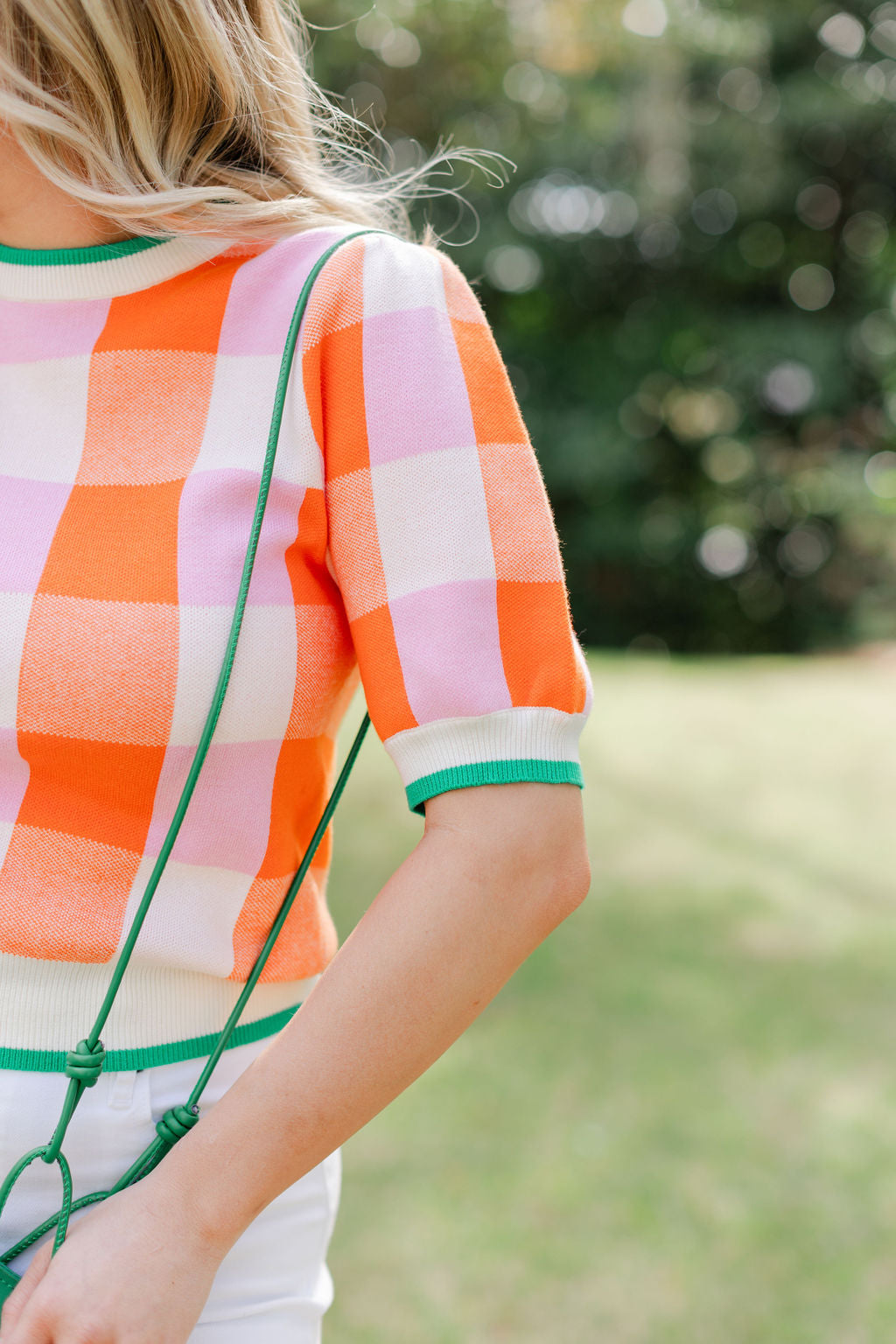 Short Sleeve Checkered Knit Top