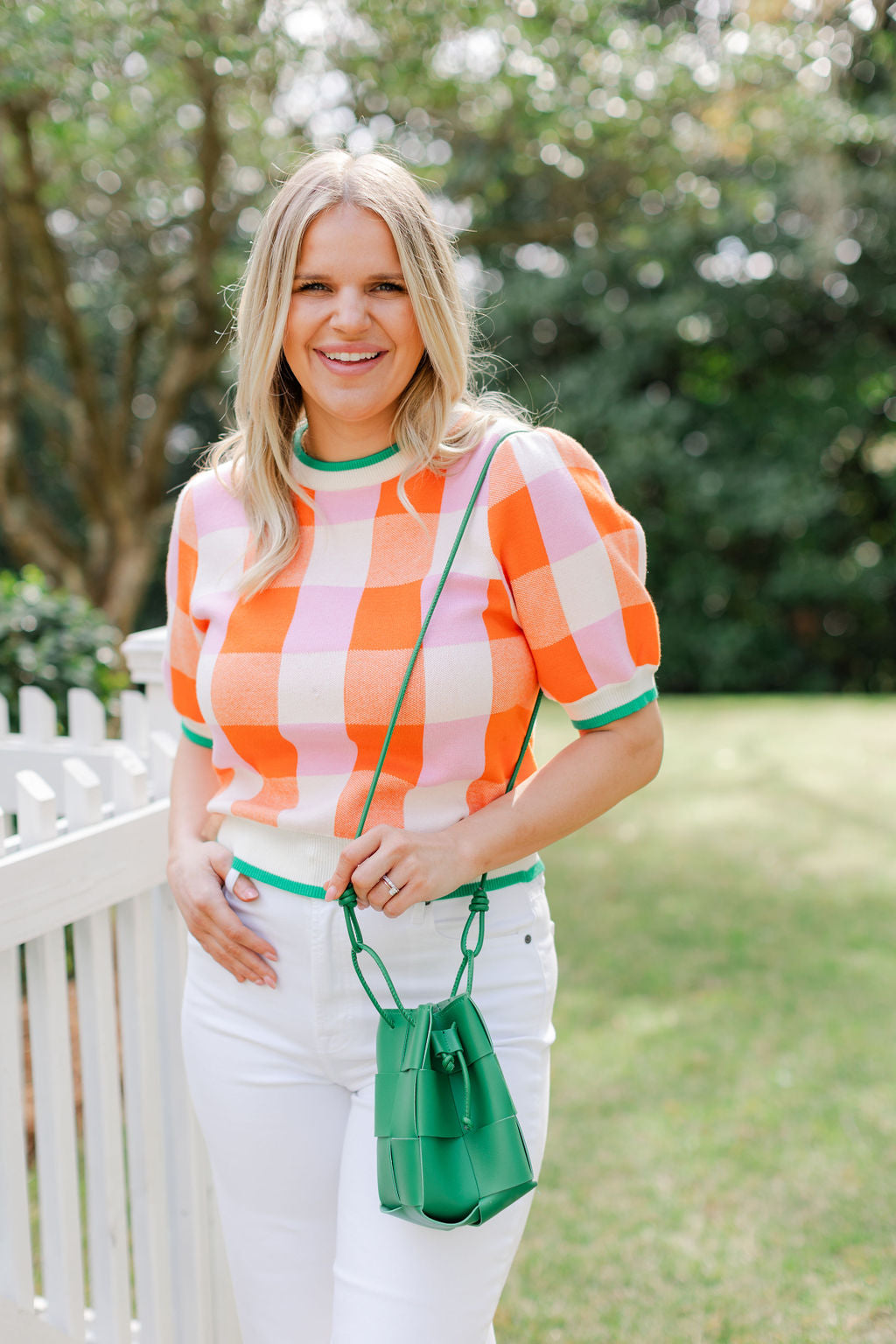 Short Sleeve Checkered Knit Top