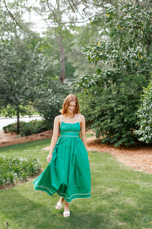 Contrast Piping Midi Dress