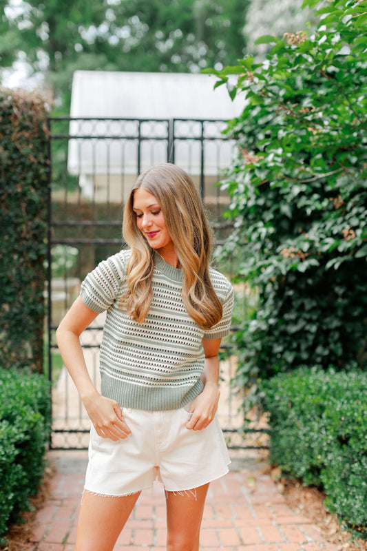 Stripe Short Sleeve Sweater