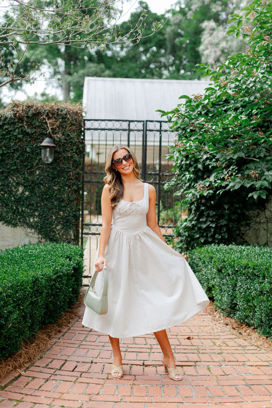 Striped Faux Corset Style Midi Dress