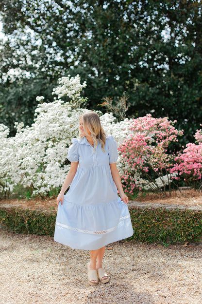 Collared Contrast Trim Midi Dress
