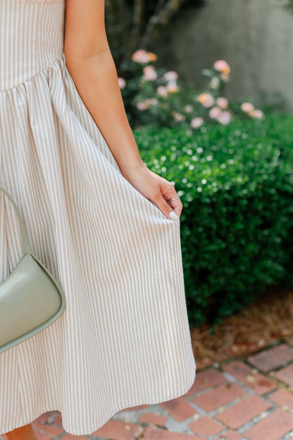 Striped Faux Corset Style Midi Dress