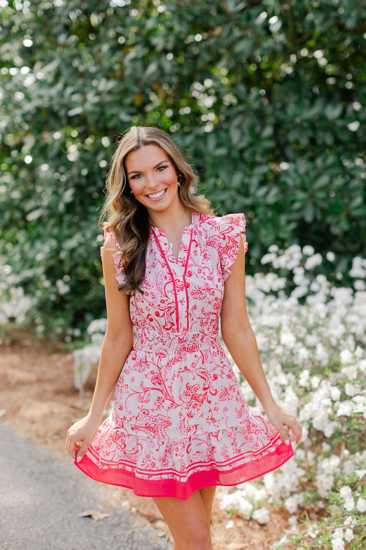 Paisley V Neck Mini Dress