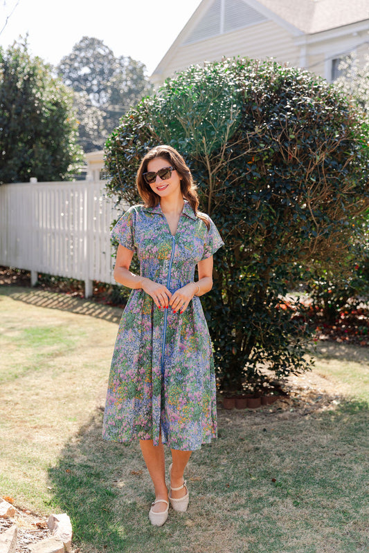 Collared Zip Front Floral Dress