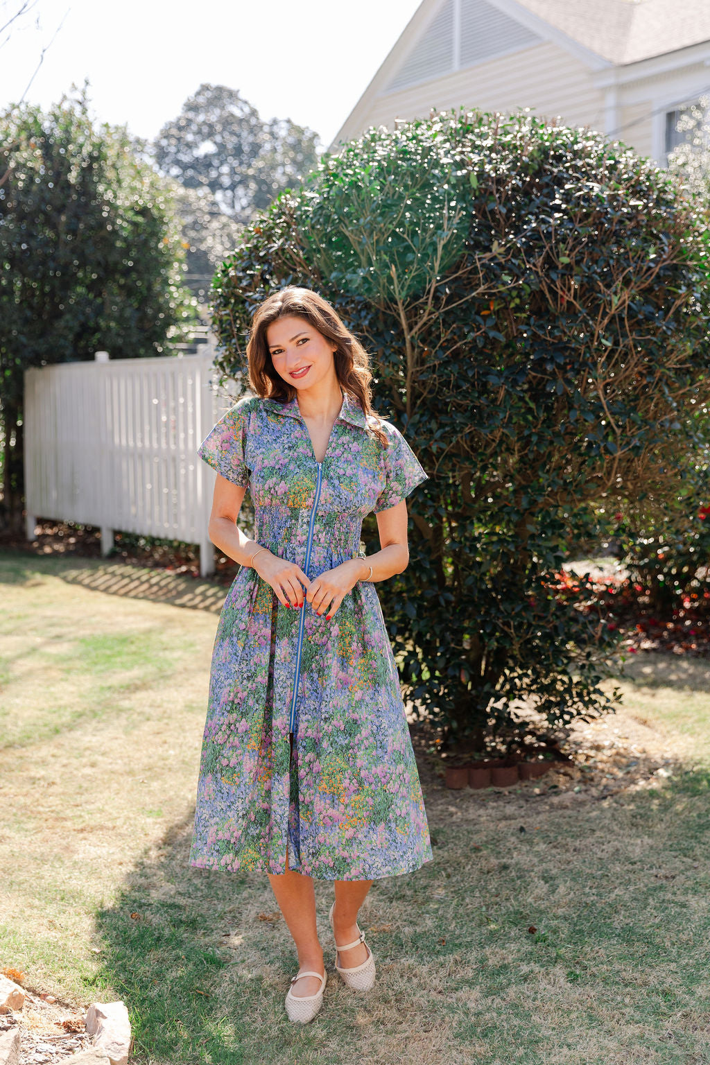 Collared Zip Front Floral Dress