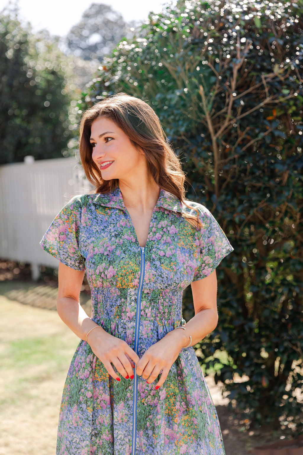 Collared Zip Front Floral Dress