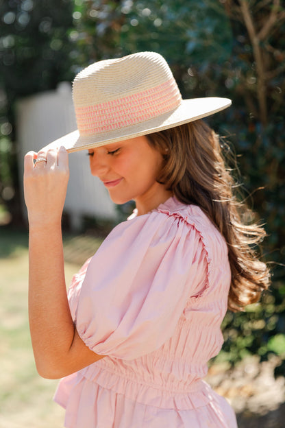 Striped Color Straw Fedora Hat