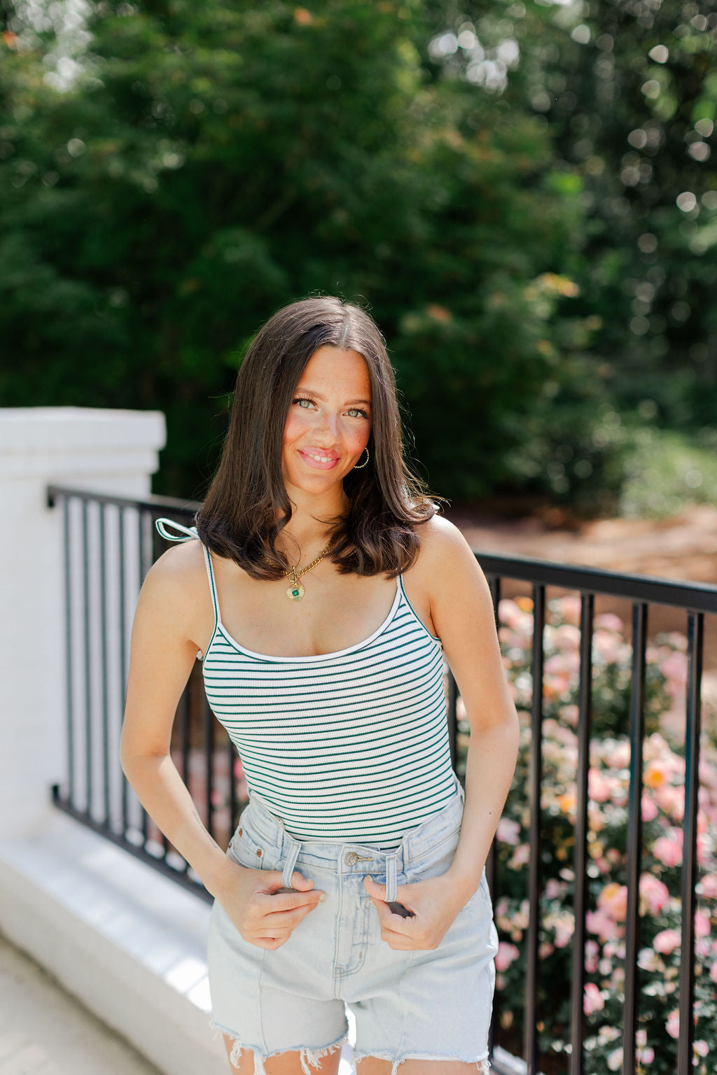 Striped Shoulder Tie Bodysuit