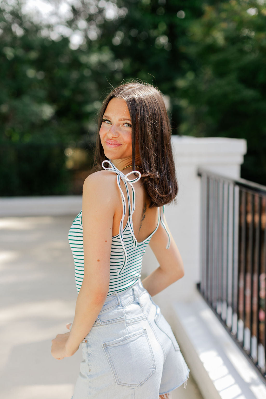 Striped Shoulder Tie Bodysuit