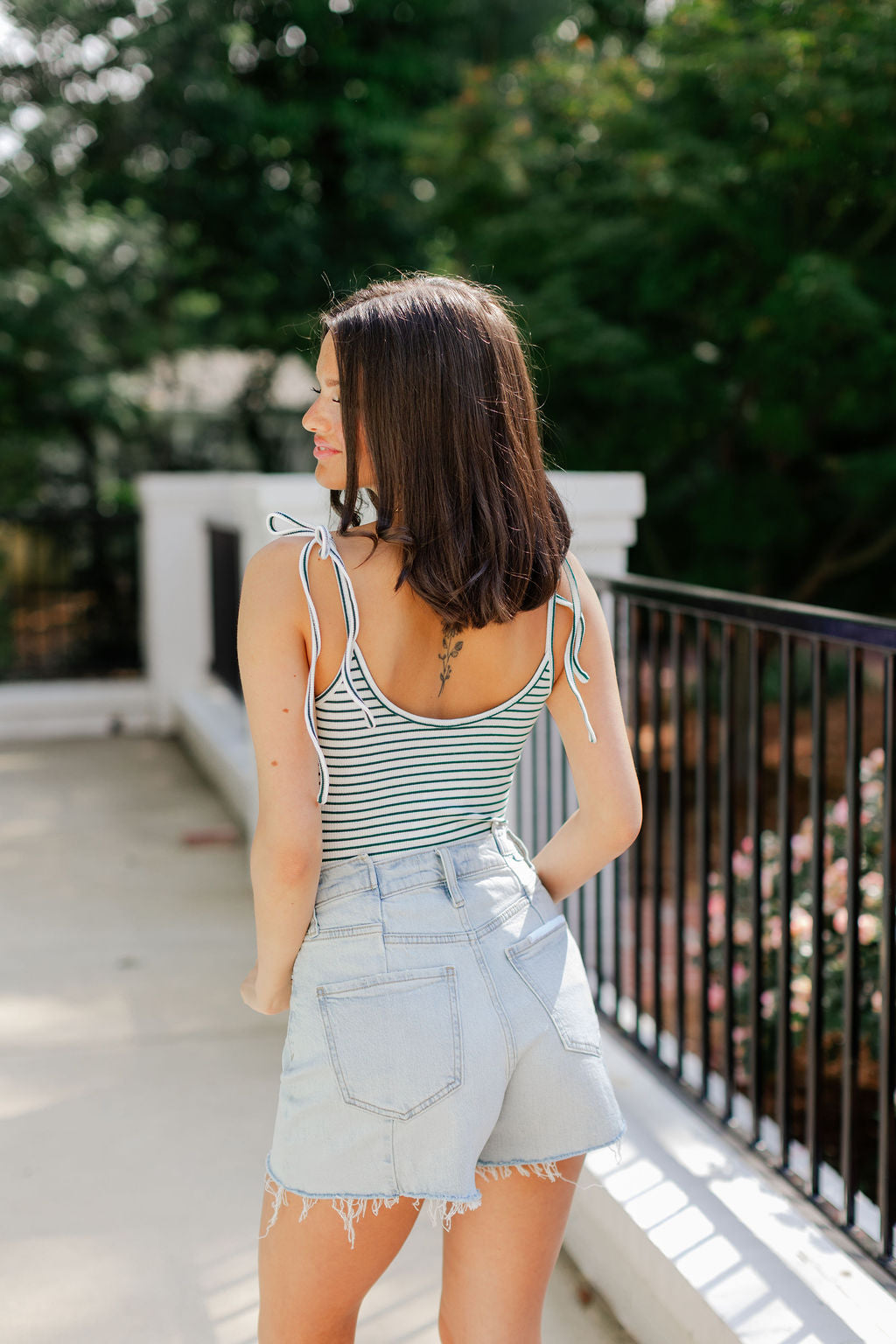 Striped Shoulder Tie Bodysuit