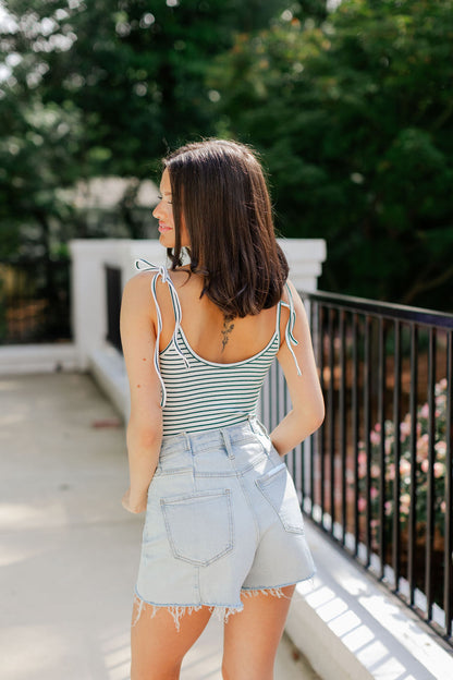 Striped Shoulder Tie Bodysuit