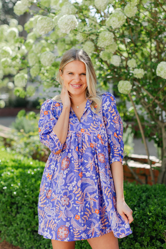 Floral Print Bib Detail Dress