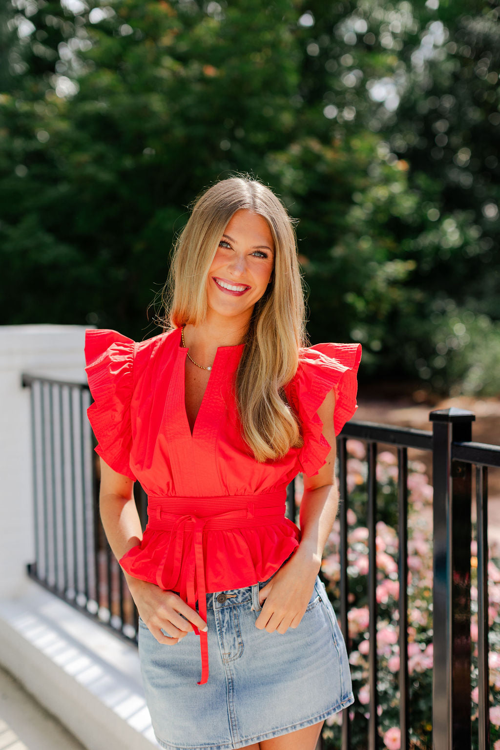Flutter Sleeve Peplum Tie Top