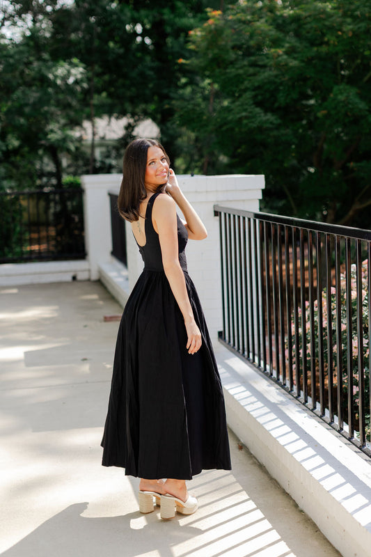 Boatneck Chevron Waist Midi Dress