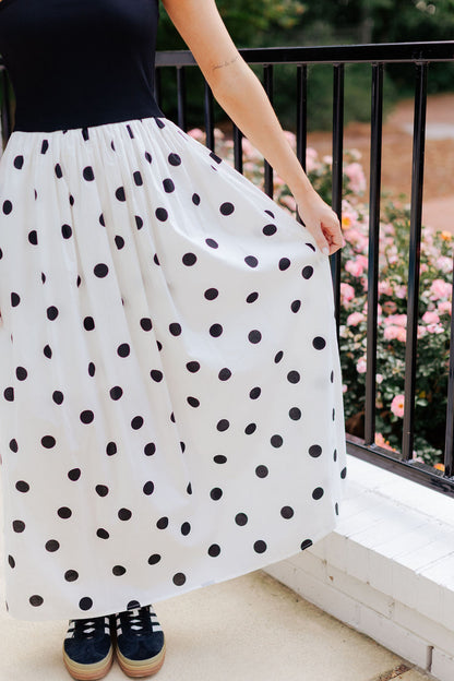 Strapless Polka Dot Midi Dress